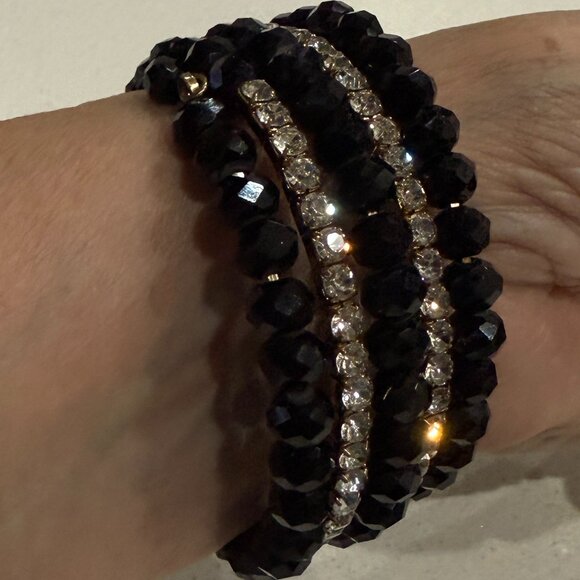 Chunky Memory Wire Bead and Rhinestone Bracelet - Picture 5 of 8